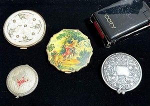 Vintage 5 Pc Antique Makeup Powder Mirror Vanity Compact Lot C4