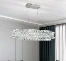  Crystal Chandelier, Modern LED Chrome Pendant Lights, Oval 86x37x22cm AOOCHOK