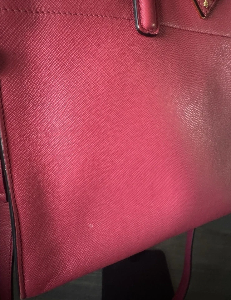 Prada Leather Tote Soft Triple Pocket Saffiano Pink With Strap - Image 3 of 4