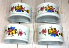 VTG White Porcelain Napkin Rings Set 4 Floral Dining Table Decor Made in China