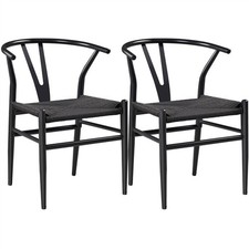 2pcs Dining Chairs Weave Arm Chair Weave Modern Chair Mid-Century Metal Chairs