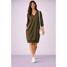 Zenia Outfitters Olive Green V Neck Sweatshirt Dress Womens S M