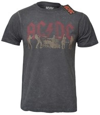 Image of Official AC DC T Shirt Red Logo Silhouettes About To Rock Snow Wash New S To 2XL