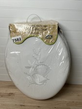 Topcare White Round Vinyl Toilet Seat Threaded Hinges - DECORATIVE - SEA SHELLS