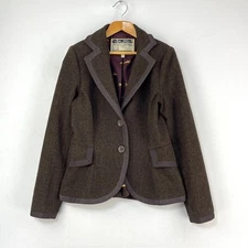 Joules Charing Tweed Jacket Womens 8 Brown Herringbone Wool Hacking Blazer