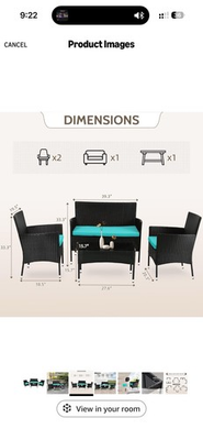 #ad #ad COSTWAY 4 Piece Black Rattan Patio Furniture Set w Blue Cushions amp; Glass Table $179.99