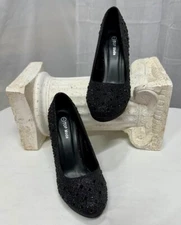 Women's Shoes, TOP Moda, 7M, Black, Black Rhinestones, 3 1/2" Stiletto, NEW