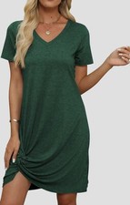 Green Vneck Tshirt Dress Twist Hem XL