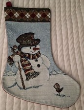 Snowman Christmas Stocking Tapestry Holiday Sock 17.5" Birds Winter Bird