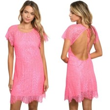 Lace Scoop Neck Dress Pink Large NEW