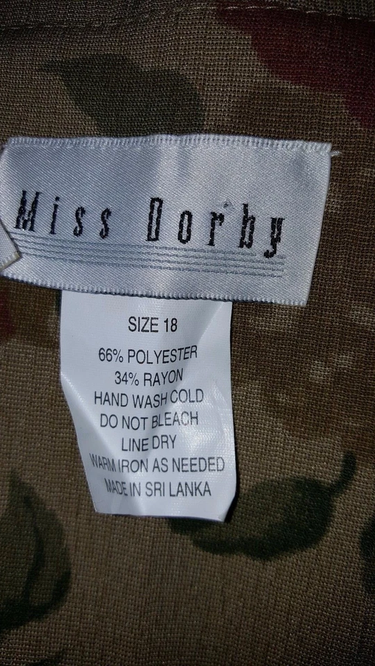 Miss Dorby 女式衬衫上衣 18 码棕色勃艮第绿色花卉 — 第 2/4 张图片