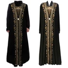 New Dubai Women Black Rhinestone Long Sleeve Abaya Muslim Maxi Kaftan Robe Dress