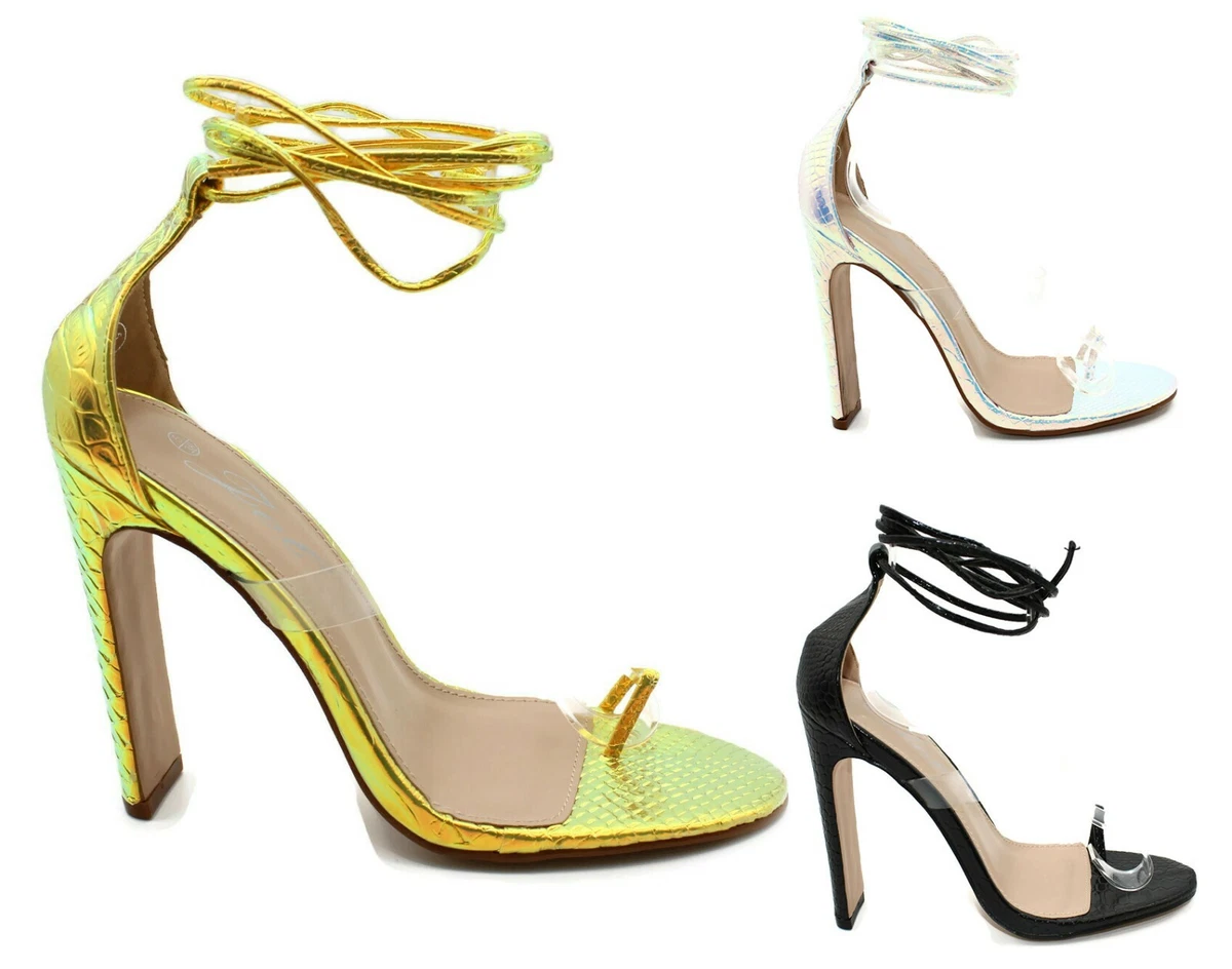 Gold block lace up heels sales