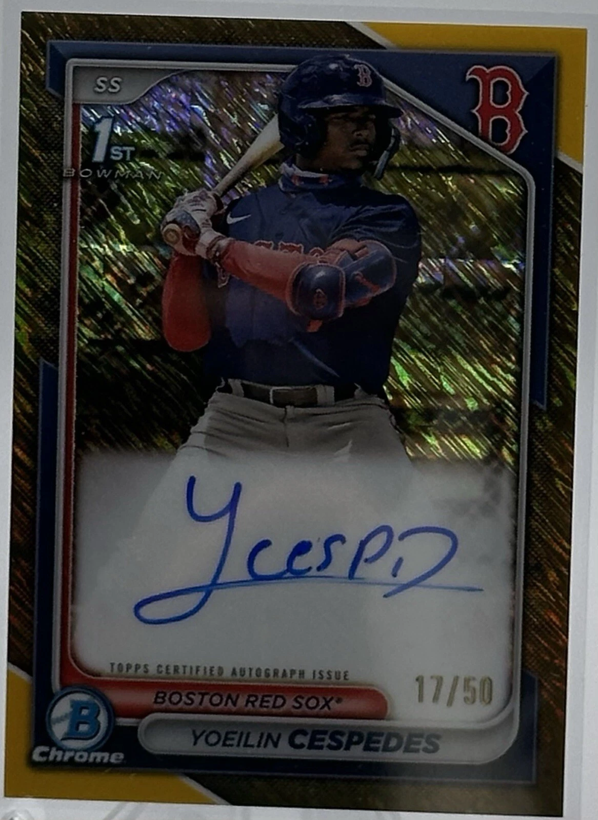 2024 Bowman Yoeilin Cespedes 1st Chrome Prospect Gold Shimmer Auto Refractor /50