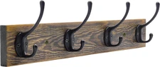 Rustic Wall Mounted Coat Rack Entryway Hanging Metal Wood Rack 4 Black Literary 