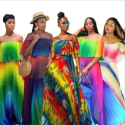 Off Shoulder Maxi dress Rainbow Color 