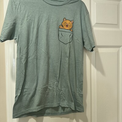 KITTY CAT POCKET BOYS T-SHIRT TOP GREEN SIZE MEDIUM EEUC