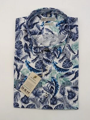 D & H Kurzarm Hemd Gr .  3XL 47/48  Kentkragen Blau Muster Floral Comfort Fit - Bild 1 von 4