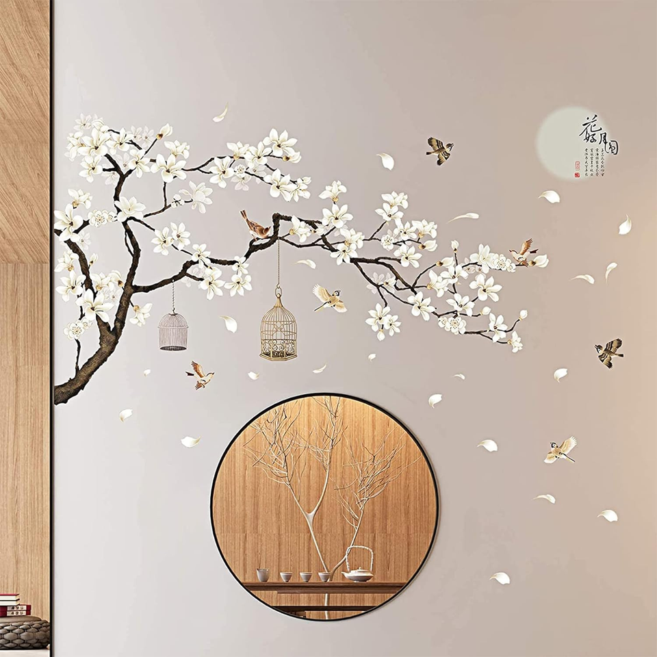 Large Chinese Wall Decals Cherry Blossom Tree 3D Tree Wall Stickers Peel and Sti eBay