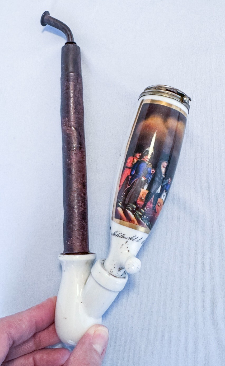 19th C Porcelain Tobacco Pipe French Emperor Napoleon Bonaparte Waterloo Battle