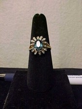 18 KT GF CZ Oval Sapphire w/ Rhinestones Ring Size 6 1/2