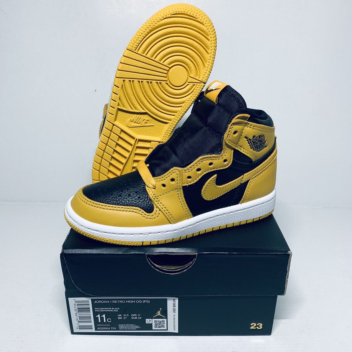 Jordan 1 High Pollen Pre School Size 11c New AQ2664-701 Air Jordan Retro  High OG