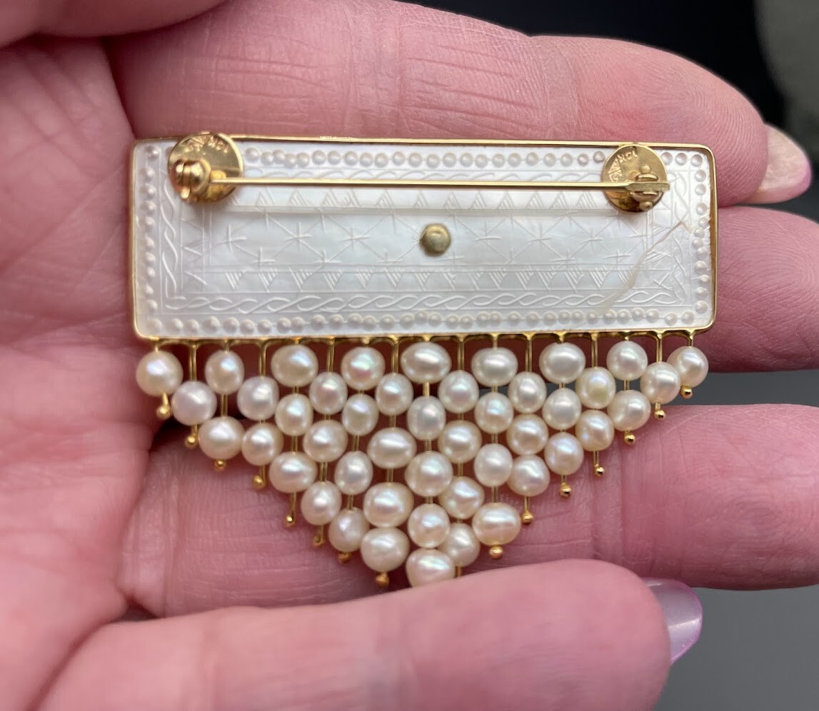Donna Chambers Chinese Gambling Chip and Pearl Brooch, 14K eBay