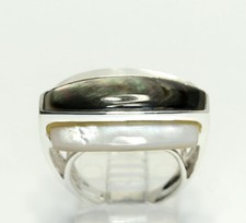 Sterling Silver Abalone Shell Mother Of Pearl Band Ring Size 5.75