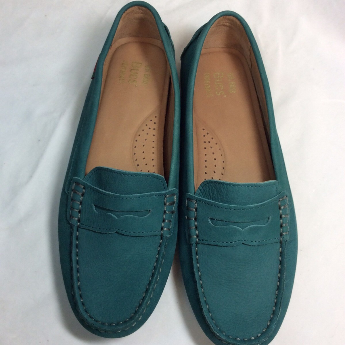 Women's Aqua Bucs Originals Leather Dylan Driver Moc Loafers EUC  Sz
