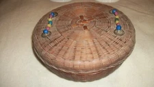 Vintage Asian Sewing Basket With Colored bead and tokens