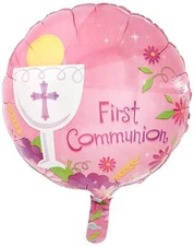 Anagram 0 First Communion Pink Foil Balloon, 18"