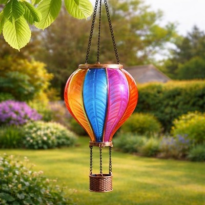 45cm Solar Flame Effect Rainbow Hot Air Balloon Hanging LED Outdoor Lantern