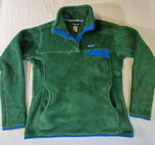Vintage Patagonia Women  s Synchilla Snap-T Fleece Pullover Green Blue Trim Sz M