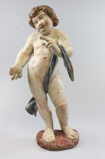 49cm Putto Jesus Kind geschnitzte gefasste Holzfigur 19.Jhd (IK273)