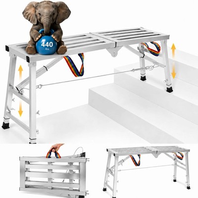 Folding Scaffolding Platform, 39.4'' Work Platform, Adjustment 19.7-28.1'' | Steel