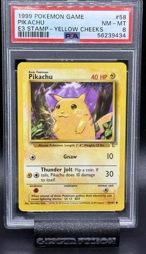 Pokémon 1999 Pikachu E3 Stamp - Yellow Cheeks #58 PSA 8
