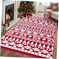 Christmas Living Room Rug,5x7 Woven Christmas Rugs for Bedroom Aesthetic Boho