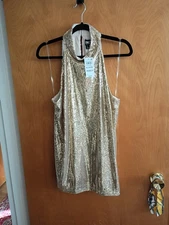 I.N.C. International Concepts Womens Gold Sequin Halter Top XL