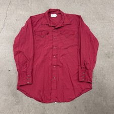 VTG 70s H Bar C California Ranchwear Western Shirt Mens 17.5-35 Maroon Button Up