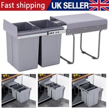 Soft Close Pull Out Kitchen Cabinet Waste Bin 400MM Cupboard Recycling Bins UK