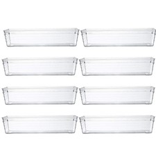 Drawer Storage Trays, 8 Pack, 9x3x2 Inches, Clear Plastic Organizer