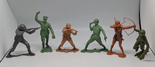 Lot of 6 Louis Marx 6" VTG 1963 Plastic Action Figures Soldiers & Indian SEE DES
