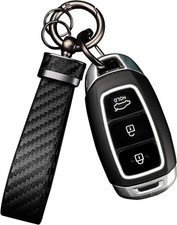 Leather Car Keychain - Carbon Fiber Interior Key Fob with Anti-Lost D-Ring - Car