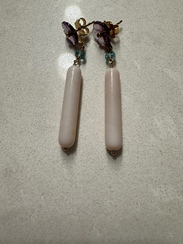 Brincos curtos Tous Vita em ouro amarelo 18k com ametista, diamante e opala rosa - Imagem 3 de 4