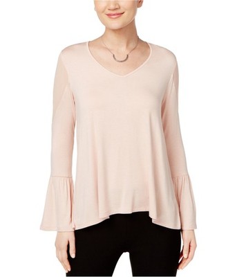 Marled Womens Mesh-Shoulder Illusion Knit Blouse, Off White, Medium
