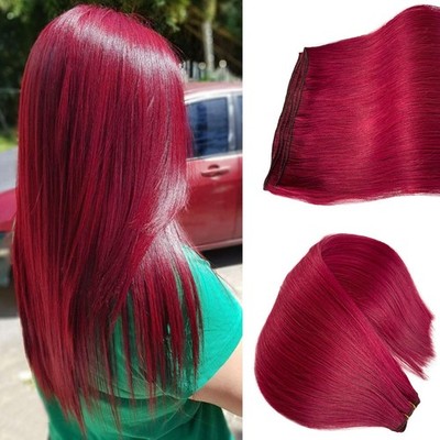 Burgundy Hair Weft Extensions Real Remy Human Hair Straight Wine Red Bundles Sew