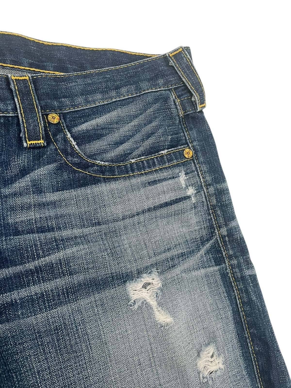 True Religion Women’s Button Fly Factory Frayed Denim Shorts 100% Cotton Size 32 thumbnail 5