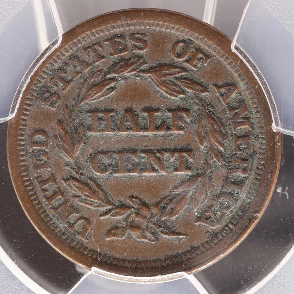 1853 Braided Hair Half Cent PCGS Genuine XF Details • Sharp LIBERTY & Bold Date - Image 4 of 4