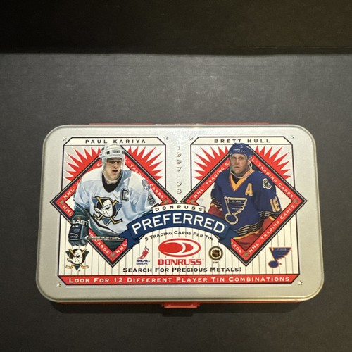 1997-98 DONRUSS PREFERRED NHL Hockey TIN! *PAUL KARIYA/BRETT HULL* Empty RARE! - Picture 1 of 3