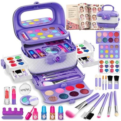 Creative Play Makeup Kit - 58 Pcs for Girls with Mirror & Tutorial Booklet